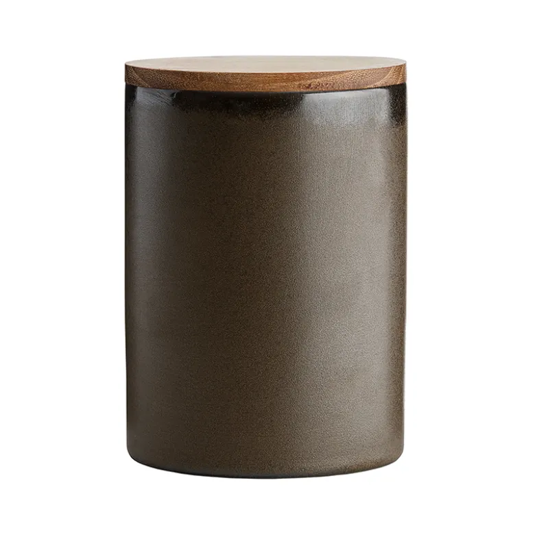 Aida RAW Metallic Brown opbevaringskrukke med teaklåg 15 cm