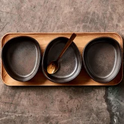 Aida RAW Metallic Brown Organic miniskåle 3 stk med bakke af teaktræ
