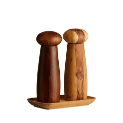 Aida RAW teak keramisk kværnsæt med bakke lys træ