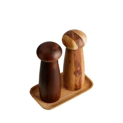 Aida RAW teak keramisk kværnsæt med bakke lys træ