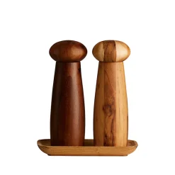 Aida RAW teak keramisk kværnsæt med bakke lys træ