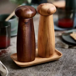 Aida RAW teak keramisk kværnsæt med bakke lys træ