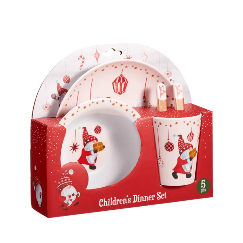 Børneservice med juledesign 5 dele assorteret