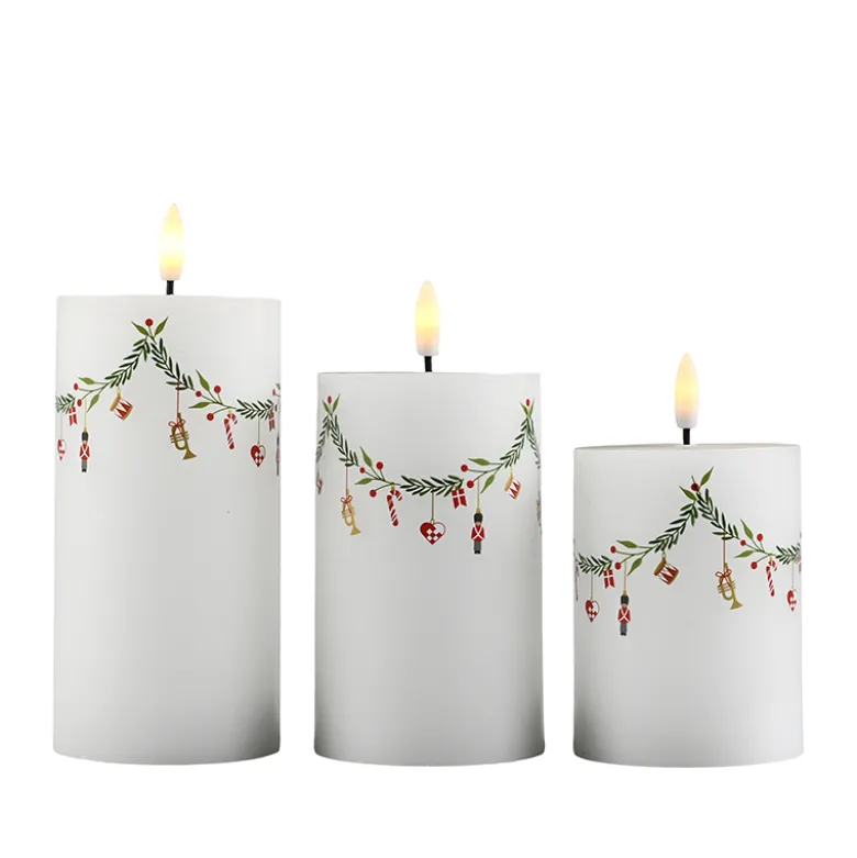 Det Gamle Apotek LED stearinlys hvid julemotiver 3 stk.