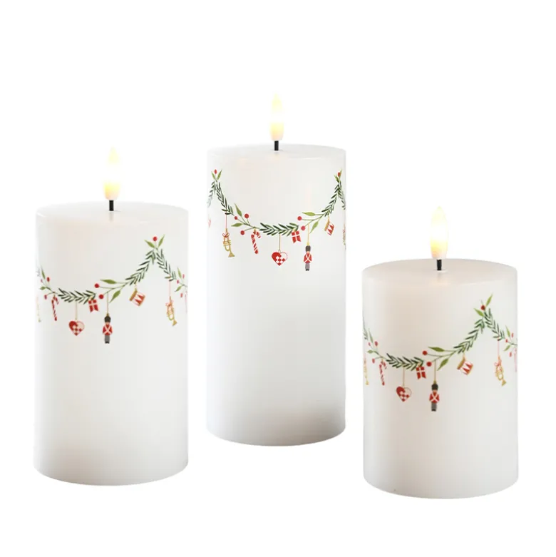 Det Gamle Apotek LED stearinlys hvid julemotiver 3 stk.