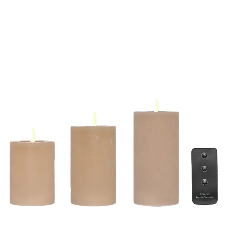 ENJOY LED bloklys 3-pak Ø 7,5 cm sand