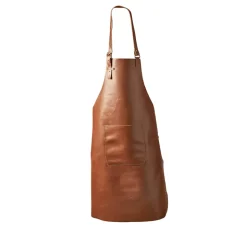 Forklæde i læder med lomme cognac
