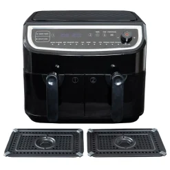 Gastronoma Low Fat dobbelt airfryer & dehydrator sort 9 liter 2400 watt - keramisk belægning