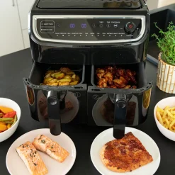 Gastronoma Low Fat dobbelt airfryer & dehydrator sort 9 liter 2400 watt - keramisk belægning
