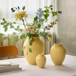 Knabstrup Keramik Ripple mat vase gul H 27 cm