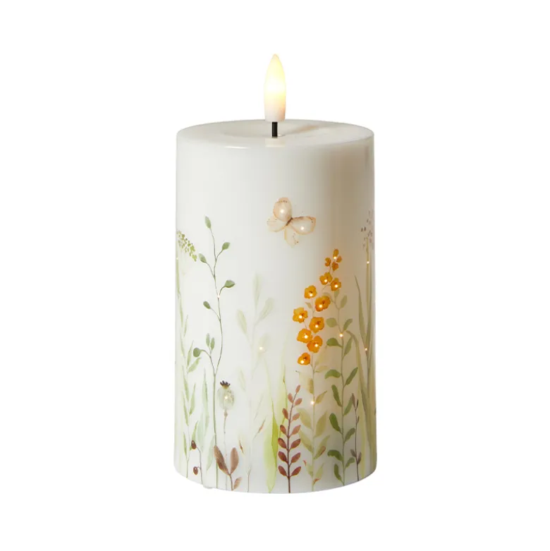 LED bloklys blomsterprint brun 12,5 cm