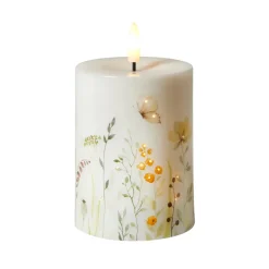 LED bloklys blomsterprint gul 10 cm