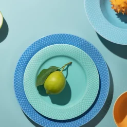 Lyngby Porcelæn Rhombe Color flad tallerken aqua 21 cm