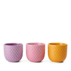 Lyngby Porcelæn Rhombe Color æggebæger 3 stk. gul/rosa/lilla Ø 5 cm