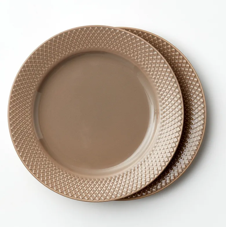 Lyngby Porcelæn Rhombe Earth frokosttallerken clay 2 stk. Ø 23 cm