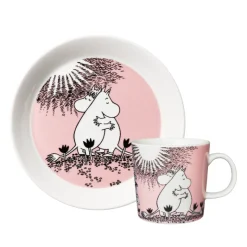 Moomin Arabia Kærlighed 30 års jubilæums sæt krus og tallerken lyserød