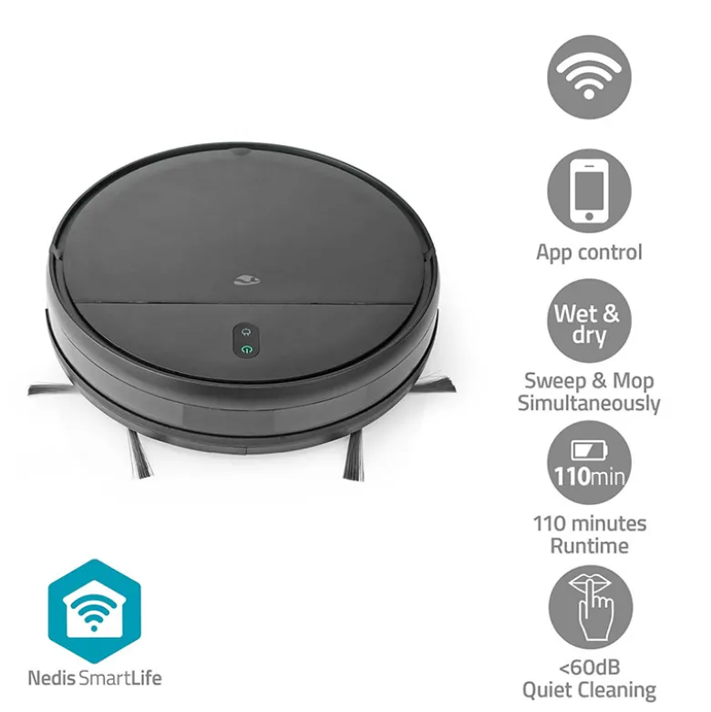 Nedis WIFIVCR001CBK 3-i-1 robotstøvsuger 0,2 liter