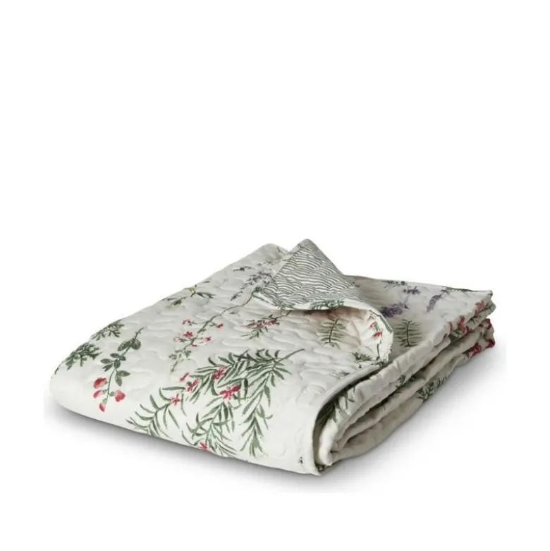 Picninc tæppe Flora offwhite + grønne striber 130x170 cm