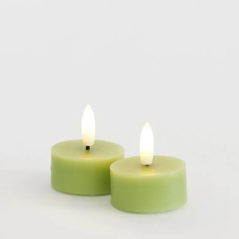 Sirius Sille LED-fyrfadslys lysegrøn 2 stk. Ø 4,5 cm H 2,2 cm