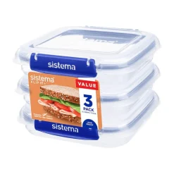 Sistema Square Klip It Plus opbevaringssæt 3 stk. 520ml