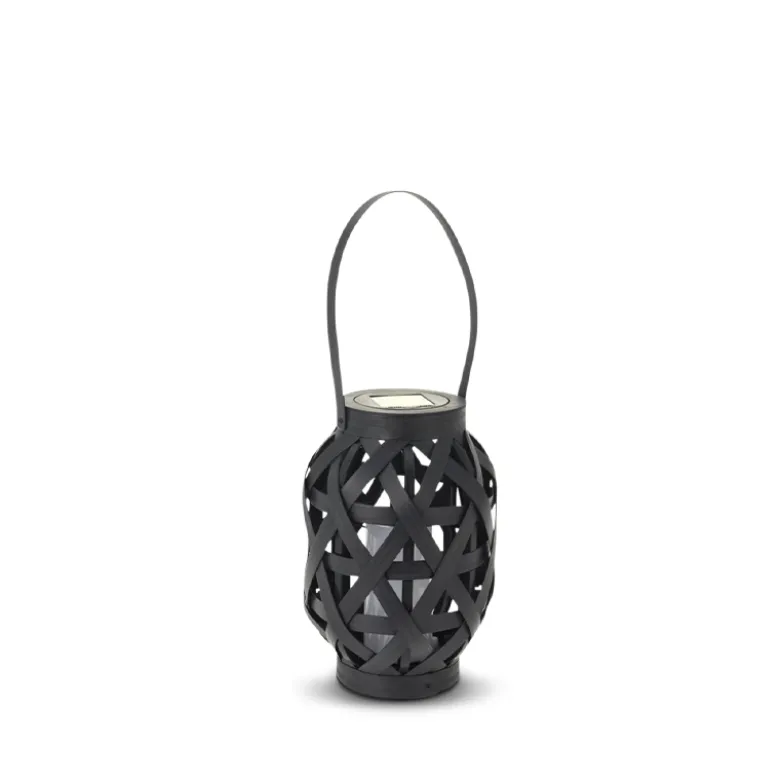 Solar solcellelanterne sort rattan H 24,5 cm
