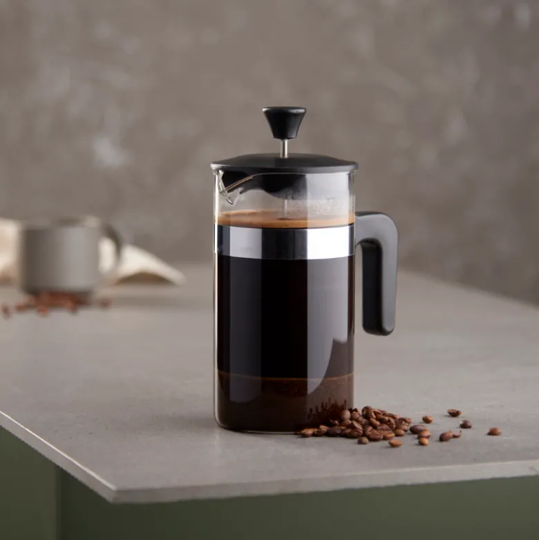 Stempelkande rustfrit stål og glas 1 liter