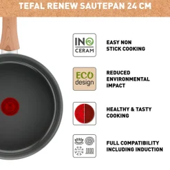 Tefal Renew sauterpande med låg og keramisk belægning grå 24 cm