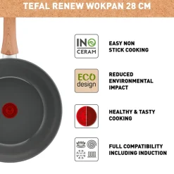 Tefal Renew wokpande med keramisk belægning grå 28 cm