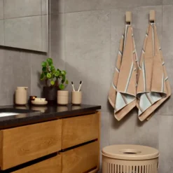Zone Sauna håndklæde sand/blå/grøn 50x100 cm