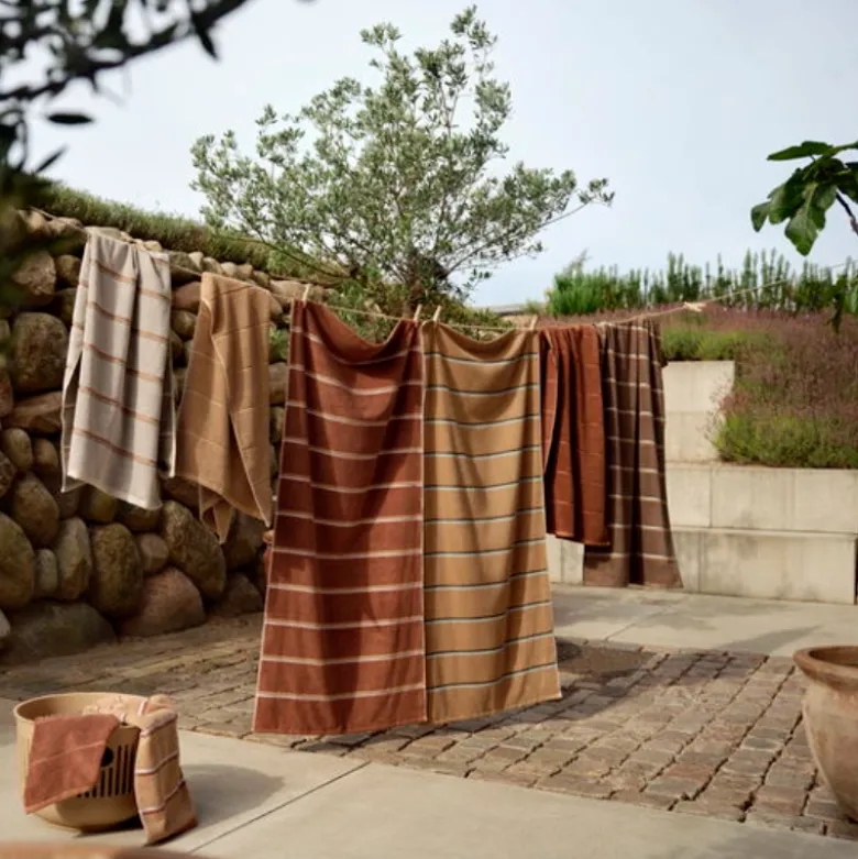 Zone Sauna håndklæde sand/blå/grøn 50x100 cm