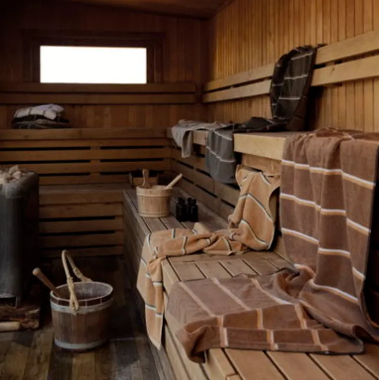 Zone Sauna håndklæde sort/blå/sand 50x100 cm